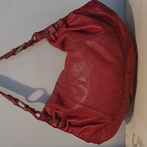 Lucky Brand XL Red Italian Leather Hobo Bohemian Shoulder Bag Purse Hippie - Picture 6 of 16